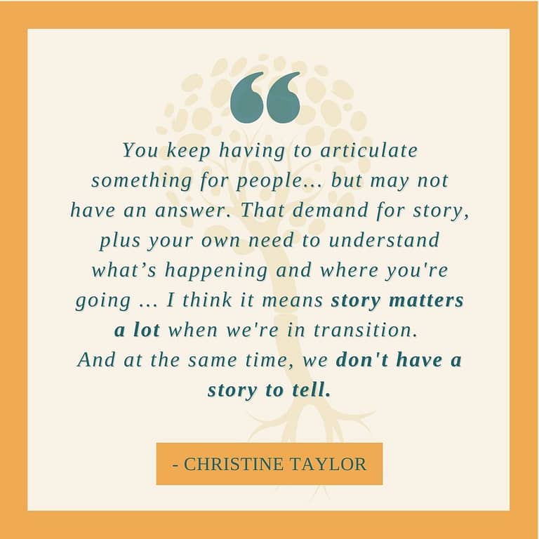 In transition story matters a lot but we don't have a story to tell Christine Taylor